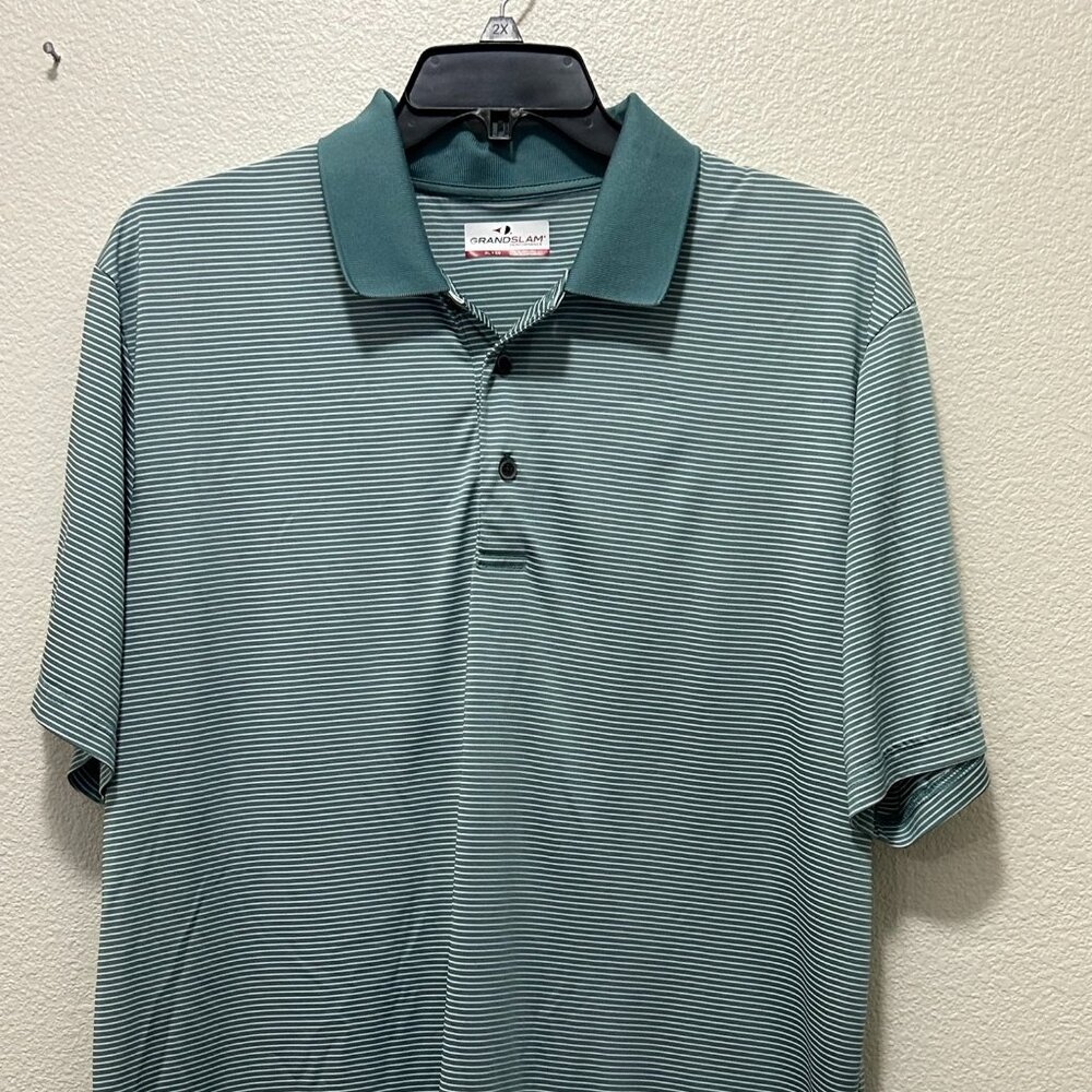 Grand Slam performance golf polo, green white striped, XL men